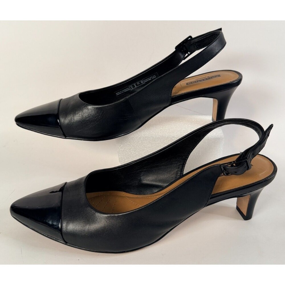 Clarks Linvale Emmy Slingback Comfort Pump Black Leather Patent Toe Sz 10 - Picture 3 of 9